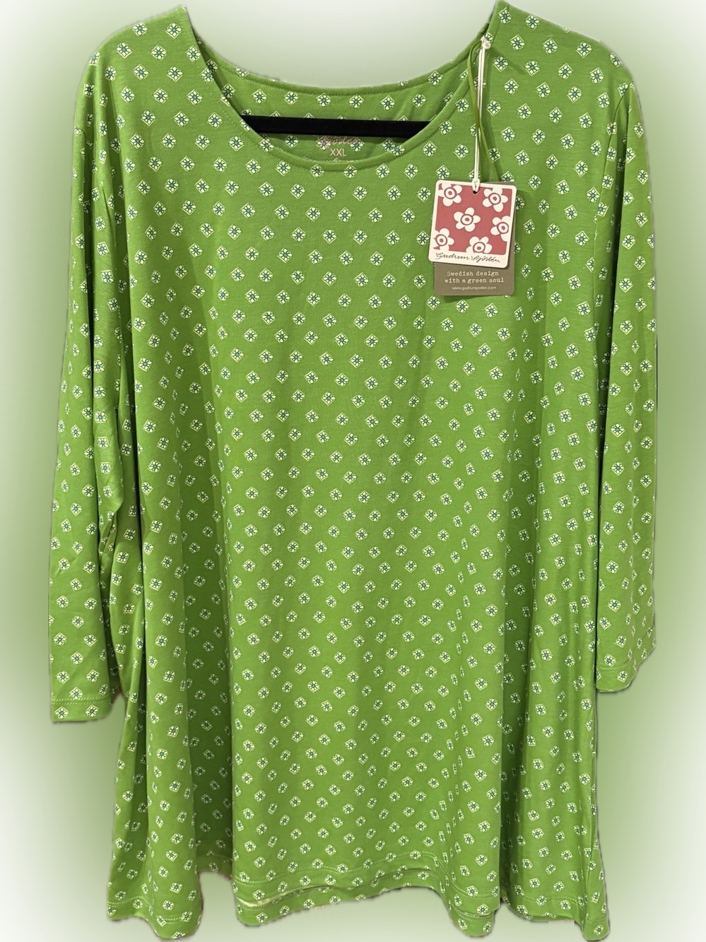 NWT Gudrun Sjödén Green Print Tunic Top XXL